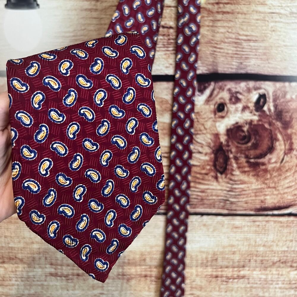 Polo Ralph Lauren 100% Silk Neck Tie Handmade Paisley Made in USA Burgundy Red - Picture 2 of 4